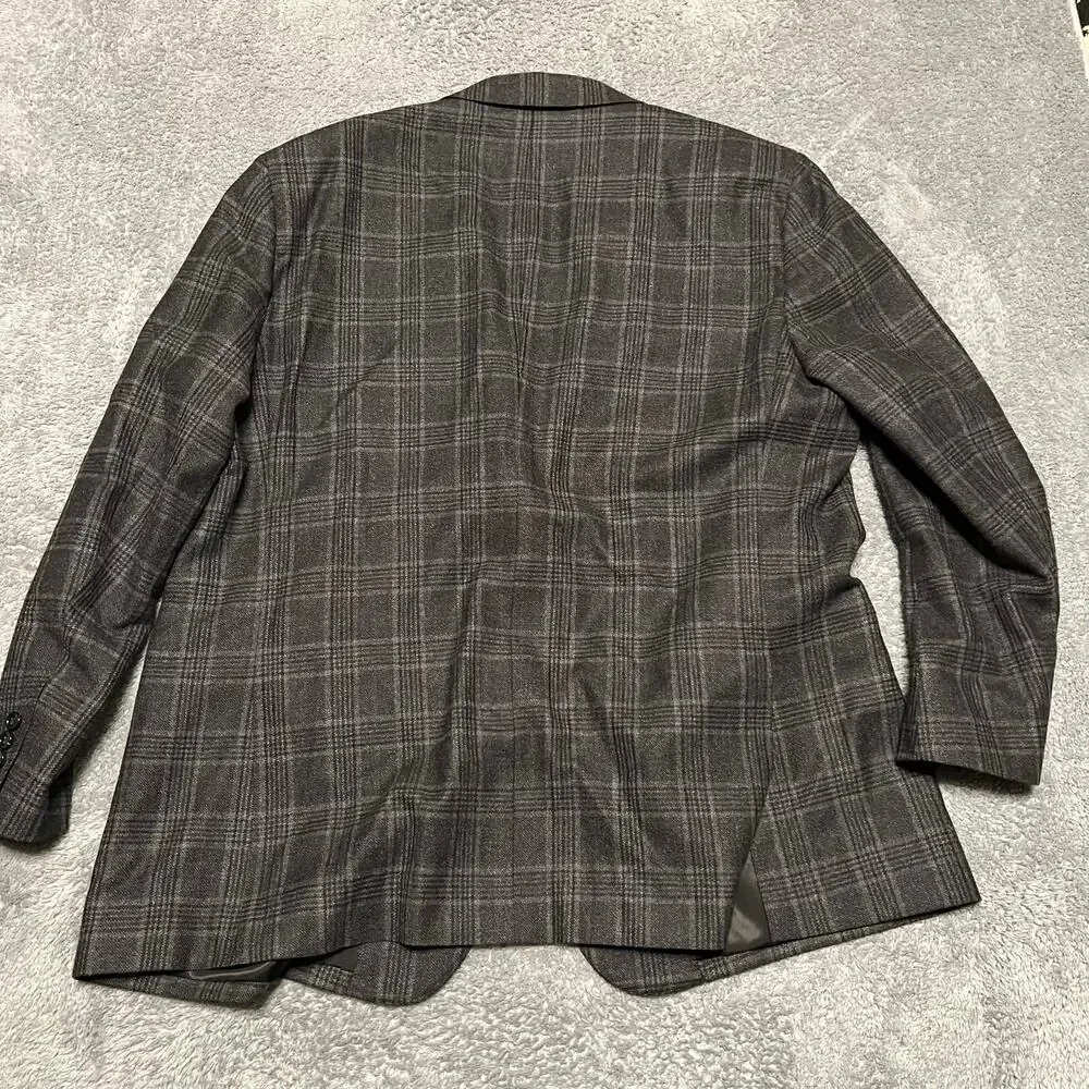 Baroni Blazer Mens 48R Super 150s Gray Plaid Wool Sport Coat Jacket